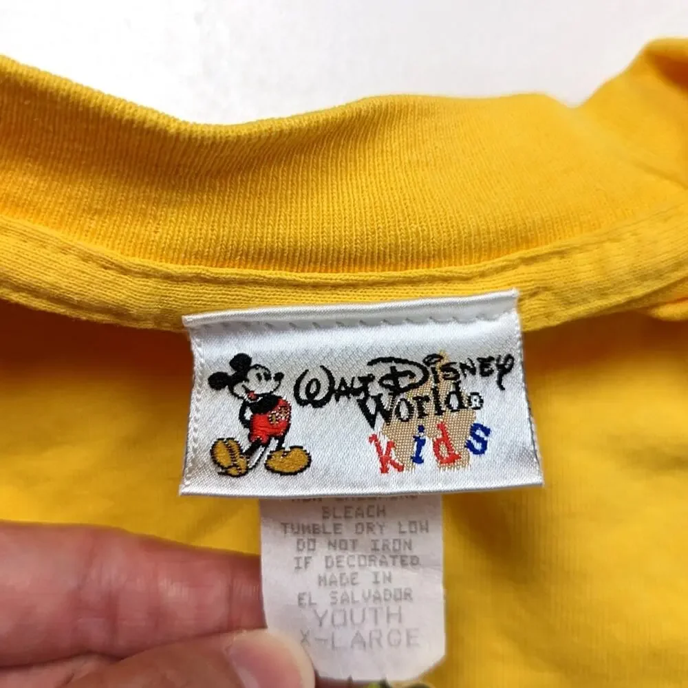 Vintage Disney World T-Shirt Kids Size XL Yellow Mickey Minnie Goofy Donald
